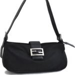Authentic FENDI Mamma Baguette Shoulder Bag Cotton Jersey Leather Black