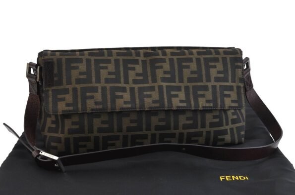 Authentic FENDI Zucca Shoulder Hand Bag Purse Nylon Leather Brown