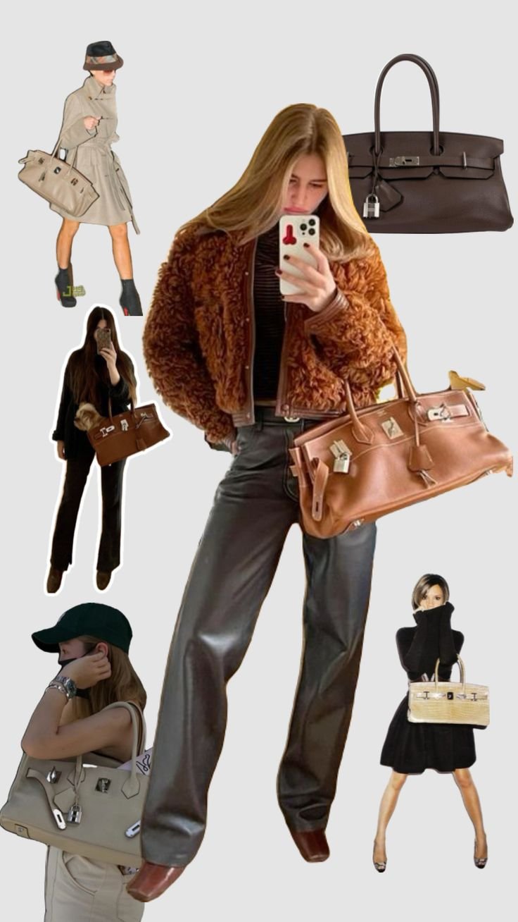 Spring outfit ideas 2024 brown leather fur mob wife birkin