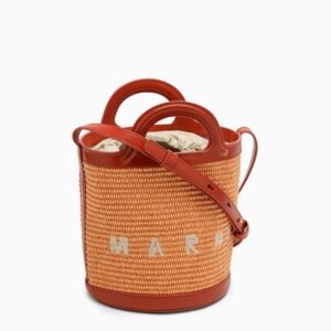 Marni Tropicalia beige leather and raffia bucket bag