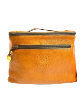 Loewe Tote Bag Handbag Vanity Anagram Logo Embossed Leather Brown Pouch
