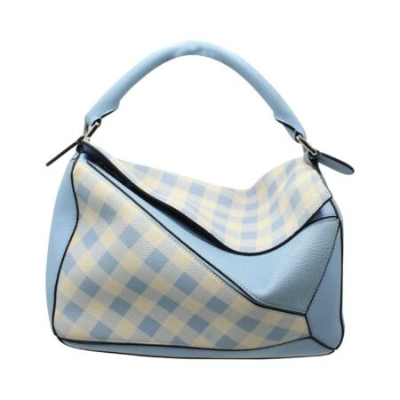 Loewe Blue Gingham Small Puzzle Bag