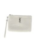 Saint Laurent Zip Pouch in White Croc-Embossed Leather