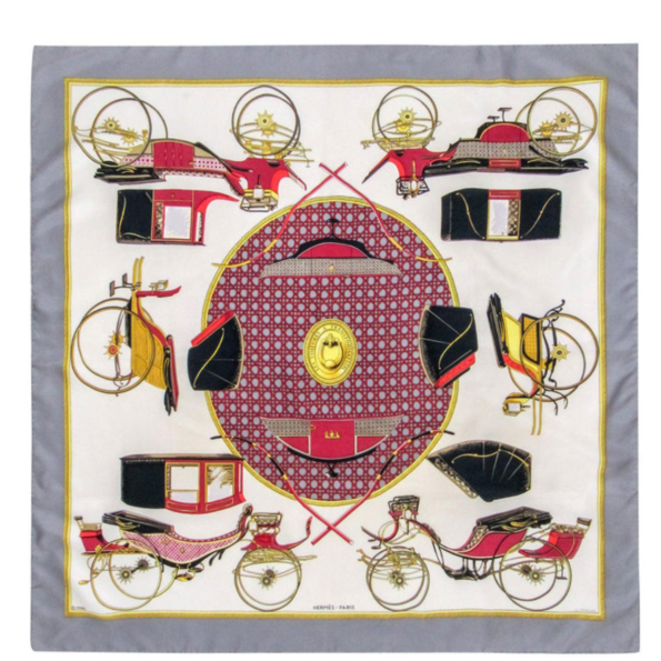 Hermes - Grey & Red Carriage Print Scarf