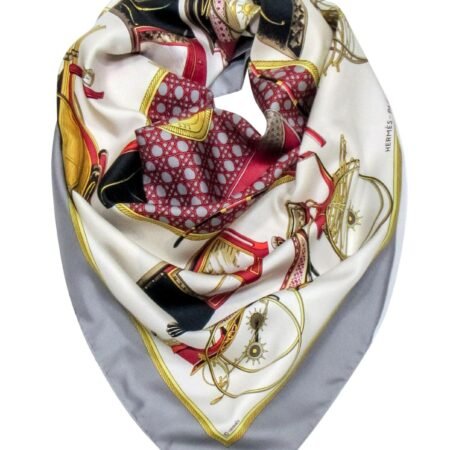 Hermes - Grey & Red Carriage Print Scarf