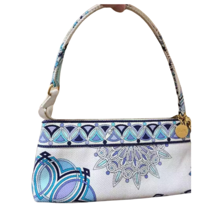 EMILIO PUCCI Handbag Canvas White Blue Women's USED FROM JAPAN