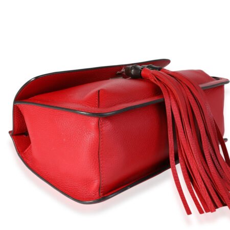 GUCCI Red Pebbled Calfskin Medium Bamboo Daily Flap Shoulder Bag