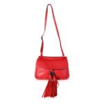 GUCCI Red Pebbled Calfskin Medium Bamboo Daily Flap Shoulder Bag