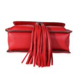 GUCCI Red Pebbled Calfskin Medium Bamboo Daily Flap Shoulder Bag