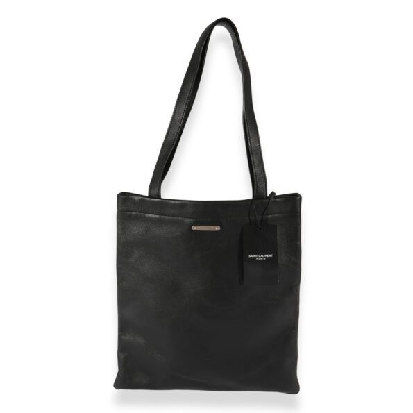 SAINT LAURENT Black Calfskin Flat Shopping Tote