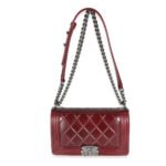 Chanel Burgundy Embossed Calfskin Paris Salzburg Medium Boy Bag