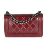 Chanel Burgundy Embossed Calfskin Paris Salzburg Medium Boy Bag