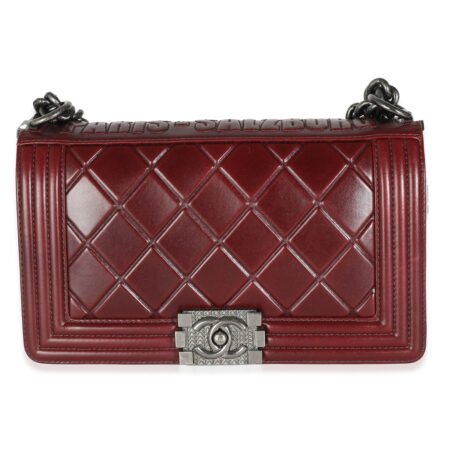 Chanel Burgundy Embossed Calfskin Paris Salzburg Medium Boy Bag