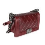 Chanel Burgundy Embossed Calfskin Paris Salzburg Medium Boy Bag