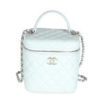 CHANEL Blue Quilted Caviar Top Handle Vanity Case