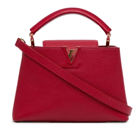 Authenticated Louis Vuitton Taurillon Capucines BB Red Calf Leather Satchel